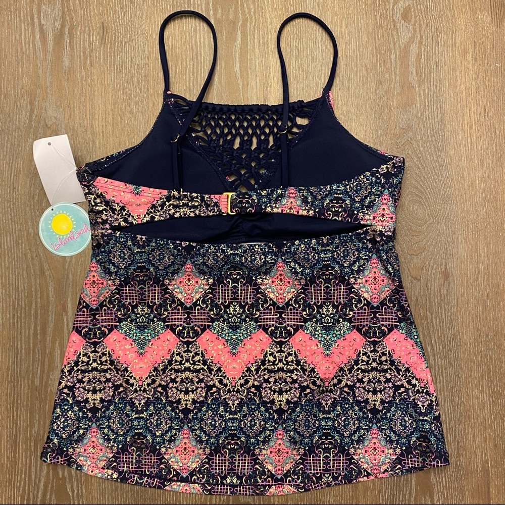 ISLAND SOUL Macrame High Navy Metallic Tankini Top - Picture 5 of 13
